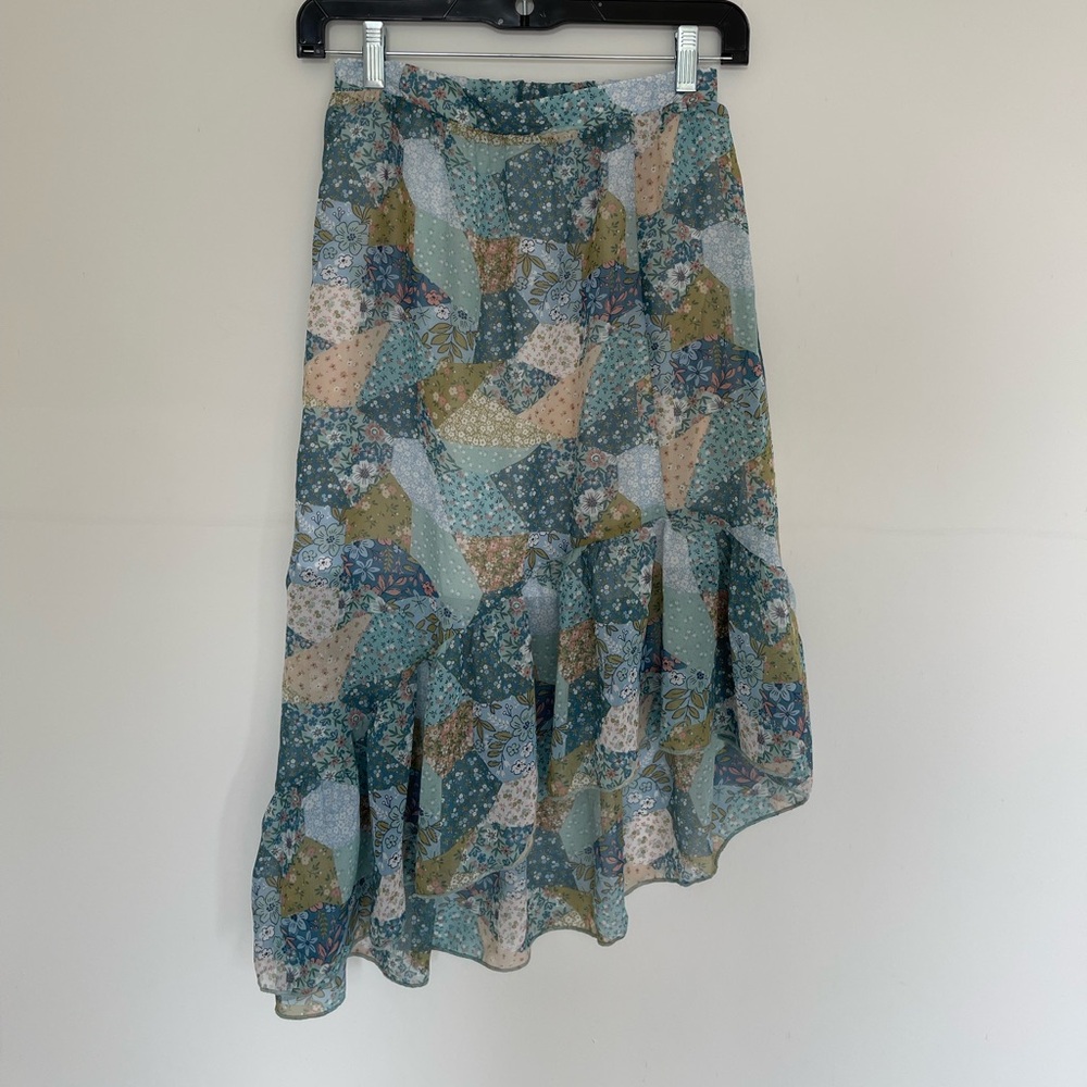 Fairy Boho Knit Works Midi Skirt with ruffles